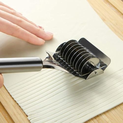 Image of TAZLYN Kitchen Tools Steel Noodles Cutter Stainless Steel Noodle Lattice Roller | Handheld Dough Cutter Kitchen Tools Baking Pastry Tool for Noodle parota Cutter Roller (Pack of 1)