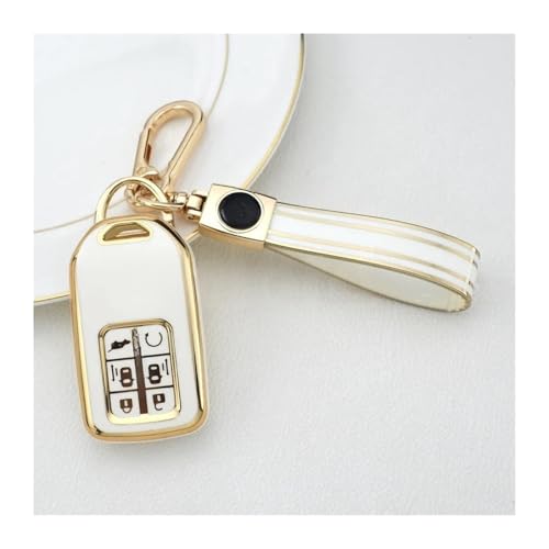 アコード シビック CRV パイロット リッジライン オデッセイ パスポート スマートリモートキープロテクター 6ボタン TPU 車キーケースカバー シェルフォブ対応(Gold White Set)