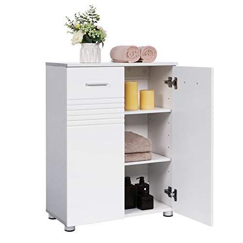 VASAGLE, BBK41WT Double Door Bathroom Cabinet, Side Cabinet with Adjustable Shelves for Bathroom, Kitchen or Hallway with Hinge Dampening and Levelling Feet, 60 x 30 x 80 cm, White VASAGLE, BBK41WT Double Door Bathroom Cabinet, Side Cabinet with Adjustable Shelves for Bathroom, Kitchen or Hallway with Hinge Dampening and Levelling Feet, 60 x 30 x 80 cm, White