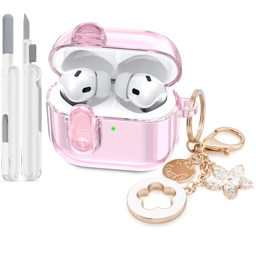 Image of Case for Apple Airpods iPods Pro 3 Cases Cover Clear 2025 Cute Women, VISOOM Cute Air Pods Pro3 Case Clear Transparent Airpods iPods Pro 3rd Gen Protective Cases with Keychain /Lock /Cleaning Kit-Pink