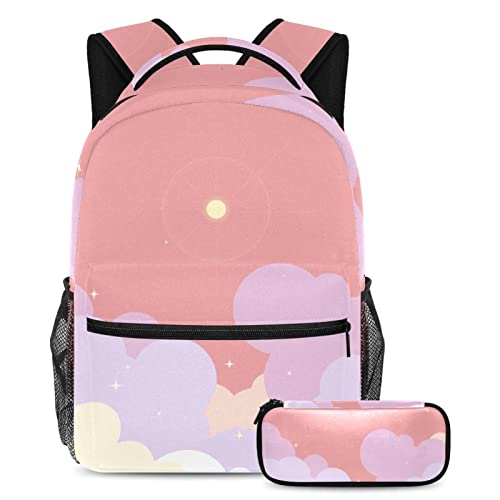 Sac à dos avec trousse pour enfants et étudiants ensemble scolaire multicolore Pink Sky