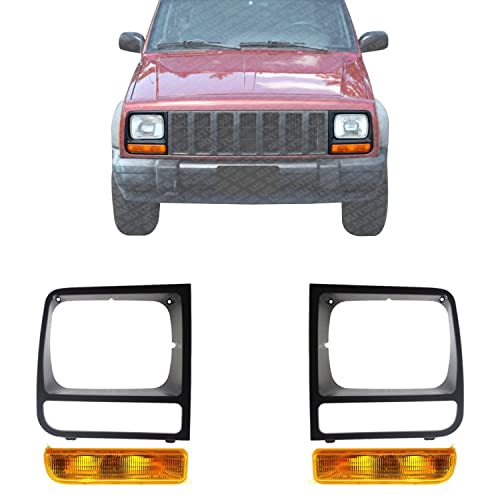 US AUTO PARTS PLUS New Front Headlight Doors + Signal Lights Lens and Housing Right Passenger & Left Driver Side Direct Replacement For Jeep Cherokee 1997-2001 CH2513157 CH2512157 CH2520127 CH2521127