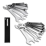 ironcube 16-Piece Super-Thin Double Open End Wrench Set: 3mm Extra-Slim Profile for Tight Spaces – Complete SAE & Metric Sizes – Full Range Tool Kit for Car Repair, Garage & Home