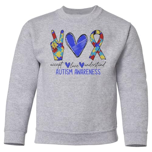 Autism Awareness Month - Accept Love Understand Youth Crewneck Sweatshirt