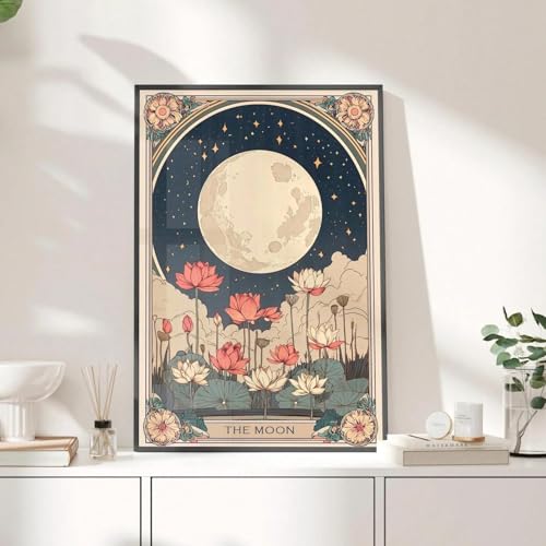 Affiche Tarot lunaire bohème 60x80cm - Toile mystique vintage pour décoration de chambre