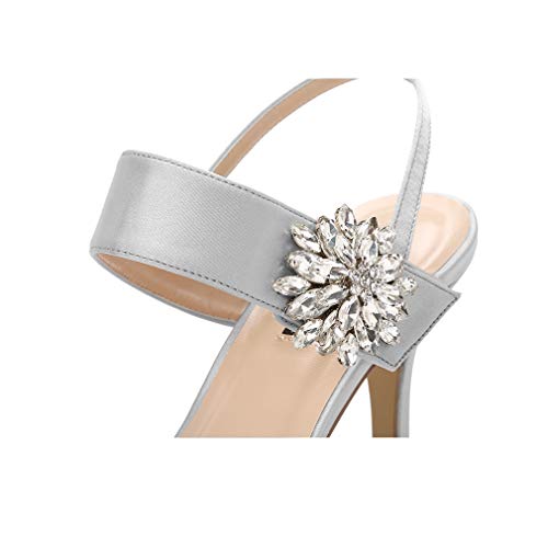 Image of ERIJUNOR Mid Heel Shoes for Women Pointed Toe Slingback Rhinestone Brooch Satin Dress Pumps Evening Prom Wedding Shoes