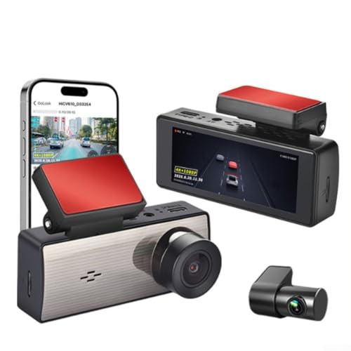 Cámara de salpicadero de doble lente, 1440P frontal 1080P DVR trasero con pantalla IPS 3.16 sensor de movimiento para grabadora de conducción de visión nocturna