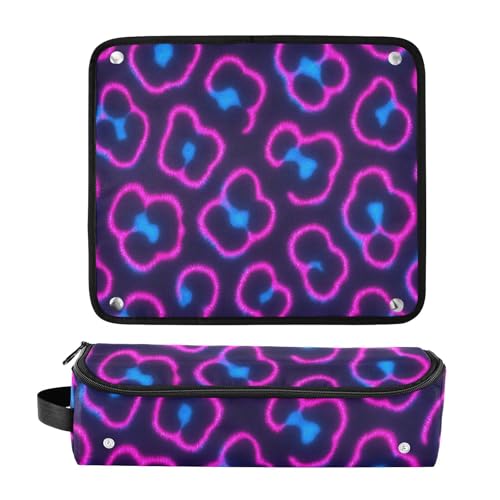 2 in 1 organizador para herramientas de cabello y tapete resistente al calor portátil para planchas, rizadores y alisadores con diseño de leopardo neón miniatura 3