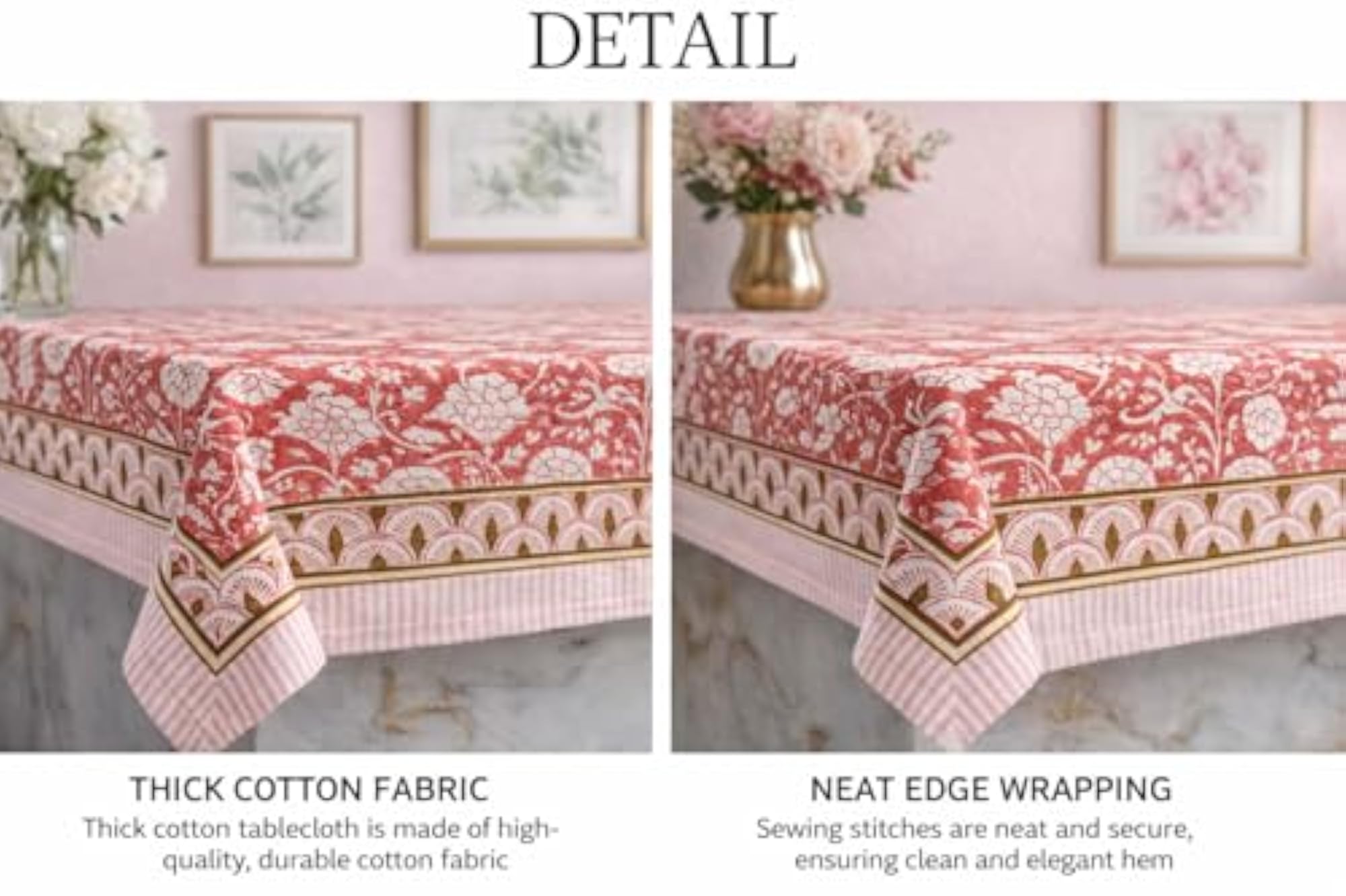 Hand Block Printed Jaipuri Cotton Dining Table Cover for 6 Seater