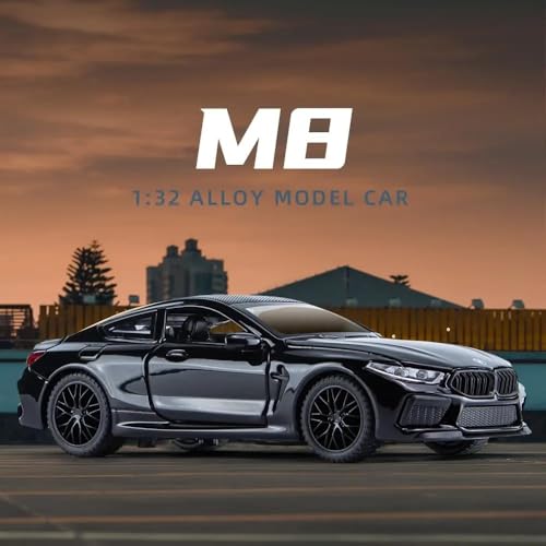 Image of WORSHIPER 1:32 B-M-W M8 Scale Alloy Diecast Sports Car Model with Sound & Light, Openable Doors & Hood, Pull Back Toy Car for Kids Boys, Collectible Mini Car Gift (1:32 B-M-W M8 - Black Color)