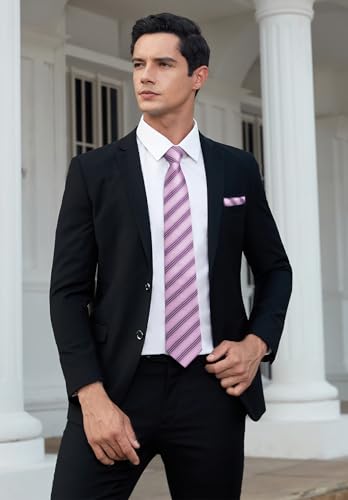Image of HISDERN Mens Tie Set Classic Woven Ties and Pocket Square Cufflinks Set Formal Business Wedding Neckties Handkerchief