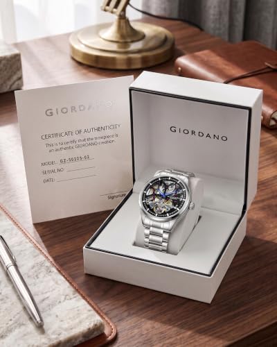 Image of Giordano Premier Fortezza Collection Automatic Watch for Men with Skeleton Round Dial, Luminous Hands and Markers, Stainless Steel Strap - GZ-50225