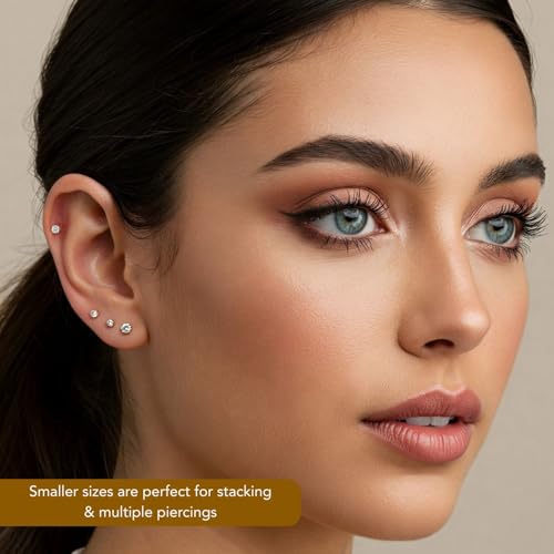 14K Yellow Gold Solitaire Round Lab-Grown Diamond Stud Earrings in Secure Screw-backs3