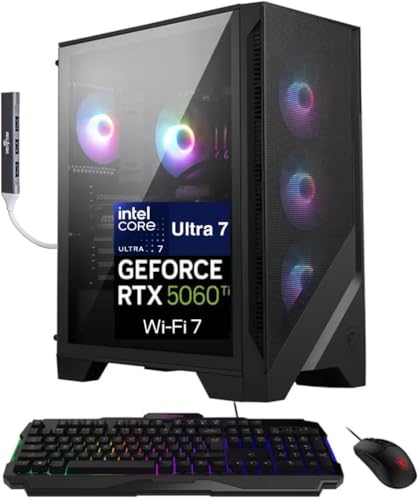 msi Codex R2 AI Gaming Desktop (Intel Ultra 7-265, GeForce RTX 5060 Ti 8GB GDDR7, 32GB DDR5, 2TB PCIe SSD, RGB KB & Mouse, Wi-Fi 6E, Bluetooth 5.3, Win 11 Pro) w/DKZ USB Port Expander