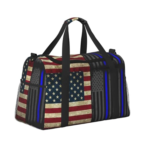 Duffle Bag For Travel America Thin Blue Line Flag Travel Bag Carry On Bag For Womens Mens Gym Weekender Overnight Trips3