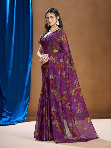 Image of Garden Vareli Nara Chiffon Abstract Floral Print Saree