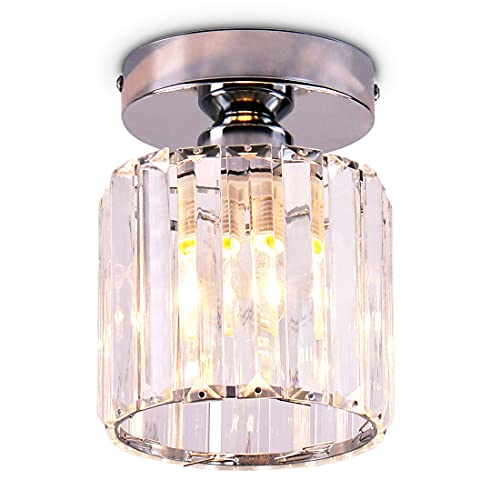 Frixchur Small Chandelier Crystal Ceiling Light Semi Flush Mount Ceiling Lighting Fixture Modern Crystal Ceiling Lamp For Hallway Kitchen Island Dining Room Bedroom E26 Base Chrome #TOP6