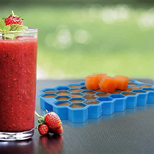 Image of Silicone Hexagon Ice Cube Tray | Flexible BPA Free Ice Cube Mold | Easy Release Ice Cube Maker for Whiskey, Cocktails & Beverages (Blue)