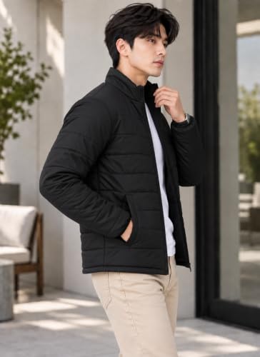 Image of TAGAS JACKET|mans Winter Puffer Jacket| Men's Solid Black Quilted Puffer Jackets | Lightweight Warm Winter Wear | Full Sleeve Front Zip Closure | Casual Outdoor Travel Jacket for Men