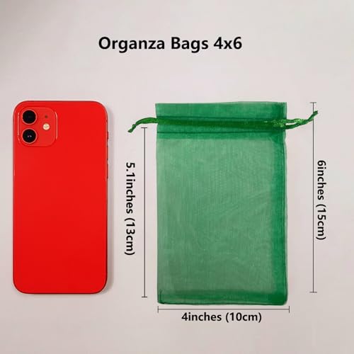 Image of SIAGCRAW Organza Bags 4 inchx6 inch, 100Pcs Small Mesh Drawstring Pouches | Green Organza Bags for Jewelry, Candy, Party Favors, Small Sachet Wrap, Storage Supplies