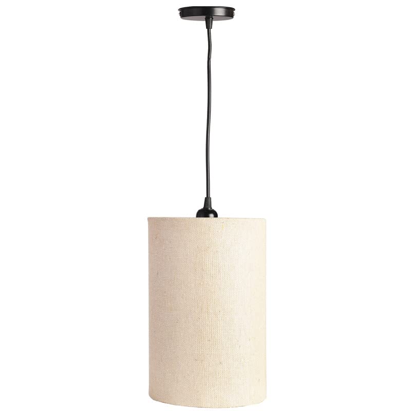 Image of Premium Jute Color, Classic Pendant Cylinder Lamp Shade, Decorative Light Lamp, Hanging Spotlight with Fixture, 40Watts, Black Canopy -: Pack of 1 (6 * 10 Inches)