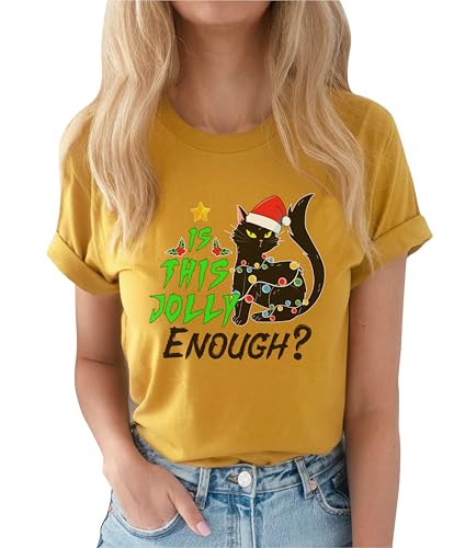 is This Jolly Enough? Christmas T-Shirt Santa Cat Light Xmas T-Shirt #1034_8