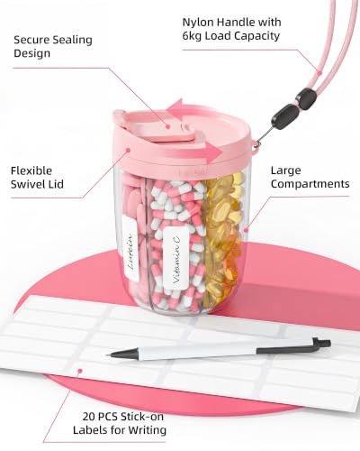 Image of PULIV Large Pill Bottle Organizer Anti-Mix Design, 6 Slots, 20 Labels | Supplement Organizer for Holding 6 Various Vitamins without Filling Hassle, Wide Opening Pill Box Case for Easy Retrieval