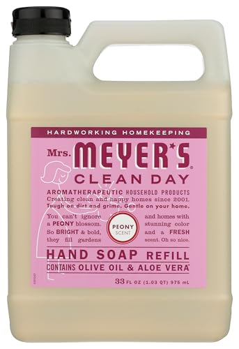 MRS. MEYER'S CLEAN DAY Liquid Hand Soap Refill, Cruelty Free and Biodegradable Hand Wash Made with Essential Oils, Peony Scent, 33 oz