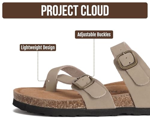 Image of Project Cloud 100% Genuine Leather Womens Sandals -Lightweight Womens Slides Memory Foam Insole & Cork Footbed Sandals Women - Non-Slip Beach Essentials Summer Sandals for Women 2026 (Lian)