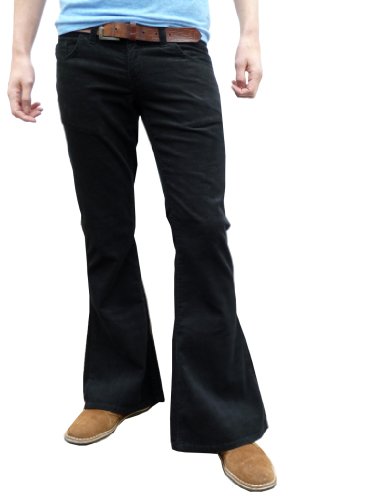 Mens Retro Black Bell Bottoms Cord Flares Vintage 60S 70S Style (30W34L)