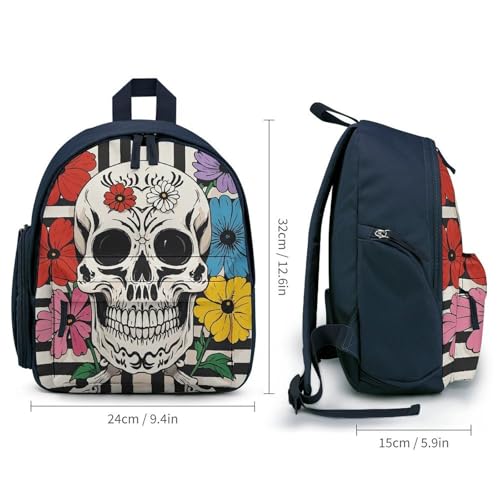 Skeleton And Flower Black And White Backpack for Men Women, Durable Small Bookbag Lightweight Daypack for Travel, Hiking, Blue-style2