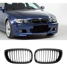 KHK Front Grill For BMW 3 Series E46 LCI 2-Door 2003-2006 325Ci 330Ci facelift models, Gloss Black ABS Automotive Replacement Grille Single Slat Kidney Front Grill