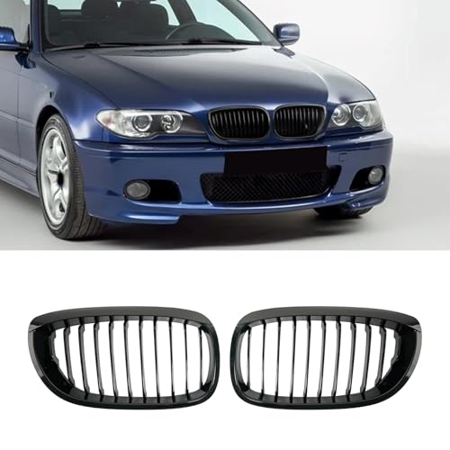 KHK Front Grill For BMW 3 Series E46 LCI 2-Door 2003-2006 325Ci 330Ci (facelift models), Gloss Black ABS Automotive Replacement Grille Single Slat Kidney Front Grill