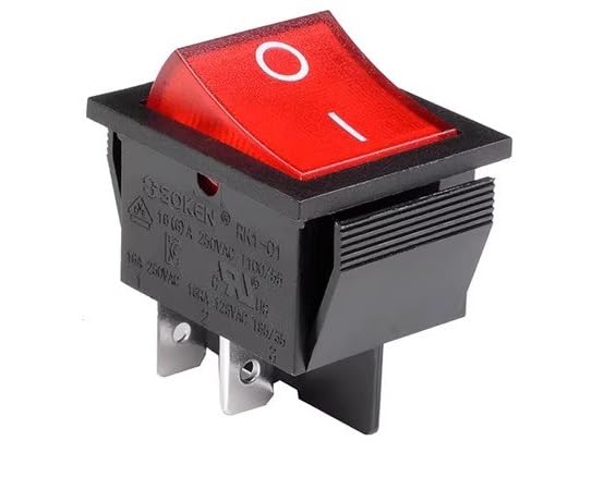 Soken RK1-01 4-Pin 2-Position Rocker Switch with Black/Red Indicator Light - 16A High Current, Silver-Plated Contacts for Welding Machines, Meat Grinders, and Industrial Equipment