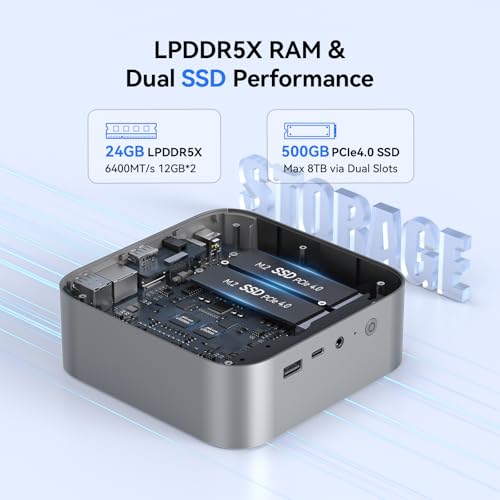 Image of Beelink Mini PC SER9 Pro Ryzen 7 H255(3.8-4.9GHz), 24GB 6400MT /s LPDDR5X 500GB PCIe4.0 SSD Desktop Computer, AI Voice /Built-in Speakers /MIC, 2.5G LAN /WiFi6 /Home /Office /Gaming PC