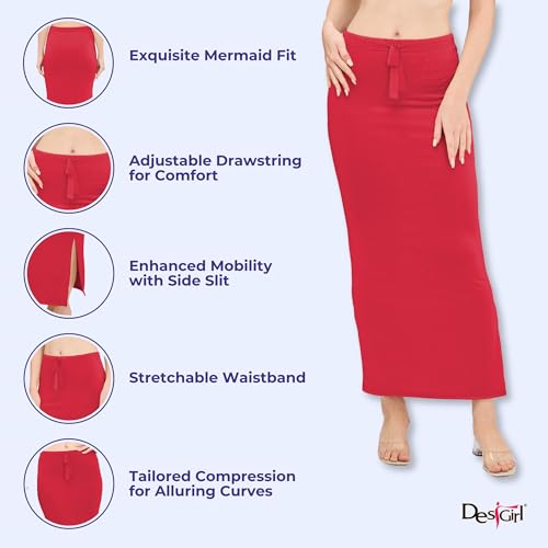 Image of DESI GIRL Satin Shimmer Stretchable Saree Shapewear Petticoat with Drawstring for Women | Mermaid fit Saree Petticoat with Side Slit for Easy Movement | Saree Shaper | Long inskirt