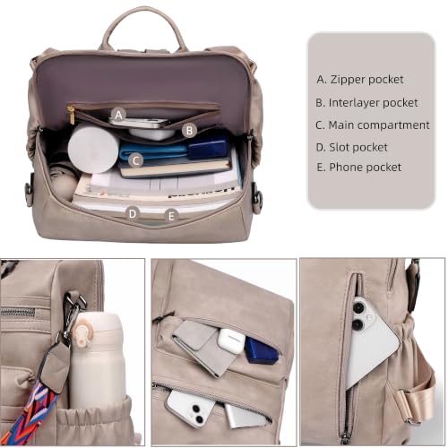 Image of Dora & Liz Womens Backpack Purse Leather Backpack Purse for Women Travel Fashion Backpack Designer Ladies Shoulder Bags (Taupe)
