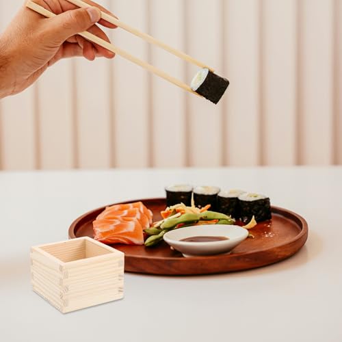 Caja de sake japonesa de madera cuadrada HONMEET organizador estable para restaurante, 4 piezas 7