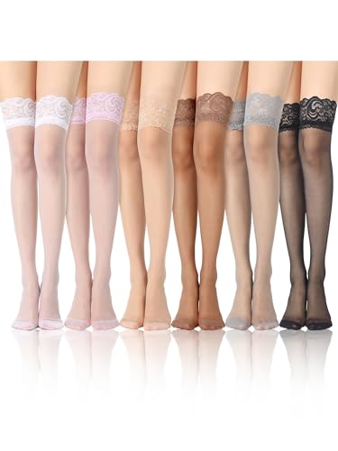 Image of Boao Women Thigh High Stockings Anti-skid Silicone Lace Stockings Silk Stocking Tights for Women and Girls Supplies