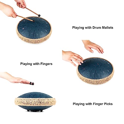 image for HOPWELL Steel Tongue Drum - 13 Inches 15 Notes Tongue Drum - Hand Pan 