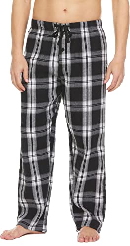 Pajama Pants For Men-Mens Flannel Plaid Lounge Bottoms With Button Fly-Plus Size #TOP14