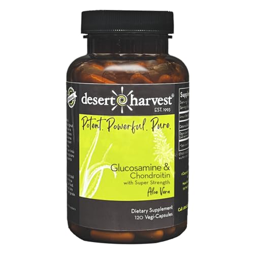 Desert Harvest Glucosamine & Chondroitin Supplement with Aloe Vera for Absorption - Support to Maintain Healthy Joint Function and Mobility, IC Support - 120 Capsules