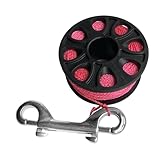 Yiju Scuba Gear Reel 30M Nylon Line Compact for Buoy Deployment Accessories with Stainless Double Hook, Fluorescent Pink