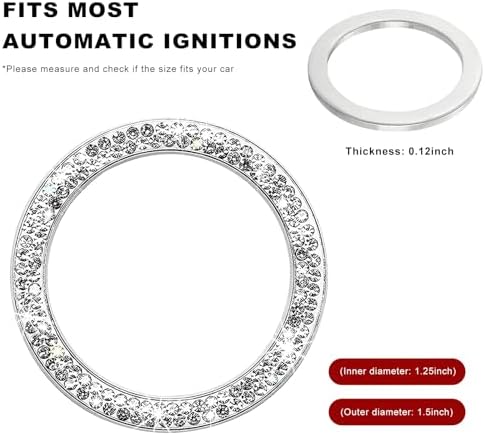 CCHRN Car Bling Engine Start Ring Decals, Crystal Rhinestone Push Start Button Decorative Ring, Universal Sparkling Key Ignition Knob Cover for Women Girls, Car Accessories (White) - 1