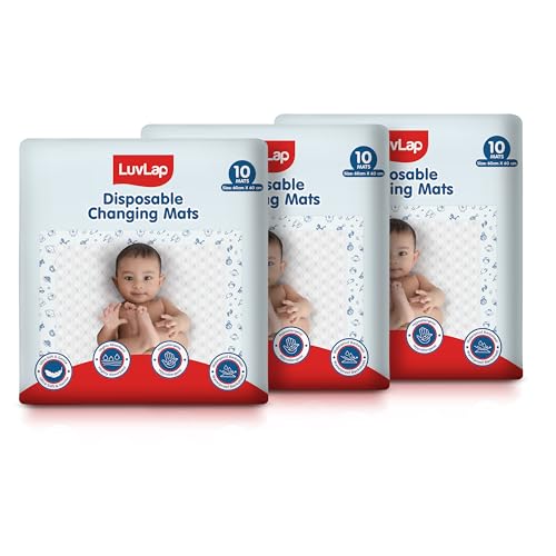 Image of LuvLap Disposable Baby Underpad Cum Changing Mats, 30 Count 60x60 CM Waterproof Pads for Baby, Breathable Underpads act as 100% Water Proof Bed Protector, Non Slip Backsheet, Hypoallergenic