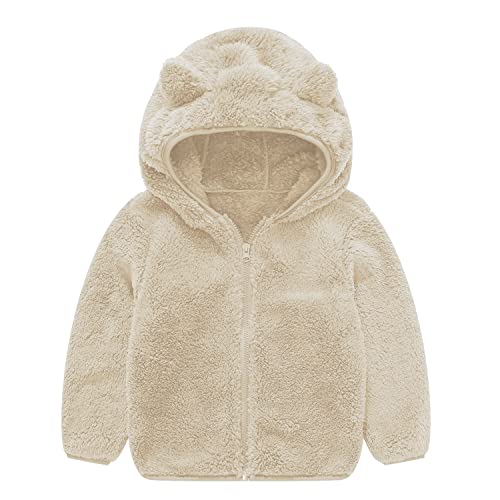 Toddler Girls Boys Fleece Hoody Jacket Zip Up Teddy Coat Warm Winter Outwear Khaki 18-24 Months
