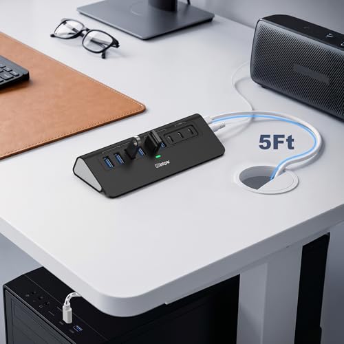 Image of Powered USB Hub 10Gbps, intpw YH6AC 9-Port USB HUB with USB A /USB C 3.2, 4 USB 3.0, 2 PD 45W Charging Port, 65W Power Adapter + 5FT Cable, Aluminum USB Hub for Laptop, PC,iPhone 17 /16