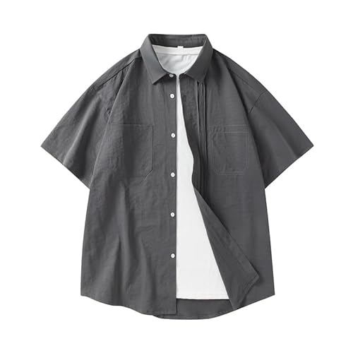 [EPMNTHI] Retro Short Sleeved Shirt Men's Loose Top Casual Workwear Men