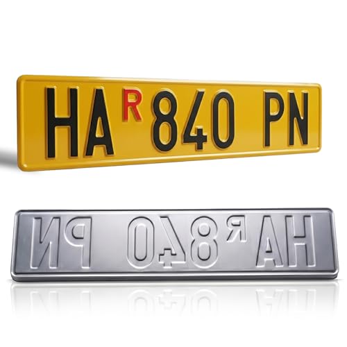Targa Ripetitrice Battuta in Alluminio Catarifrangente, Made in Italy - Targa Personalizzabile Gialla con Caratteri in Rilievo Punzonati, Dimensioni Originali, Caratteri Omologati e R Rossa Inclusa