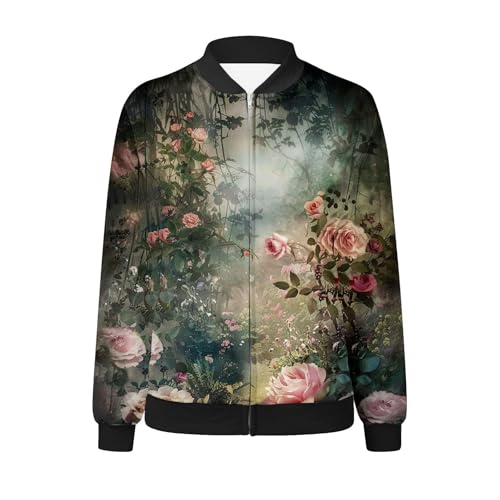 Zip Up Fall Jacket Women Stars Pattern Full Zip Up Bomber Jacket Lightweight Casual Windbreaker Fall Outwear Trendy3